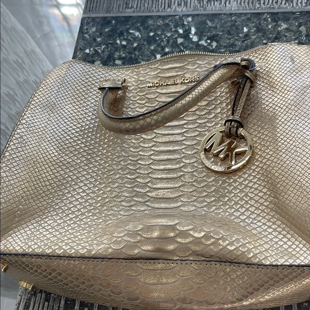 Michael Kors Gold Satchel with Signature Charm